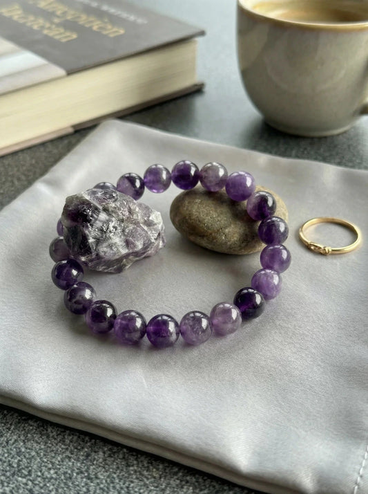 Ametista aproce, dabīgo akmeņu rotaslietas, violetu kristālu rokassprādze, dāvana sievietei, MarreDeco aksesuāri