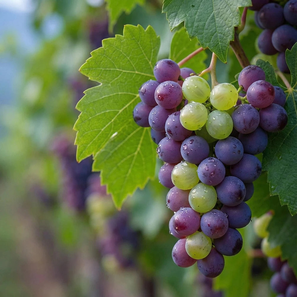 Dabīga vīnogu ķekara attēls nogatavošanās posmā — zaļas un violetas ogas MarreDeco kolekcijā